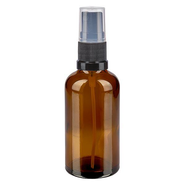 Bruin glazen flessen 50ml met zwart pompverstuiver Bruin glazen flessen 50ml met zwart pompverstuiver