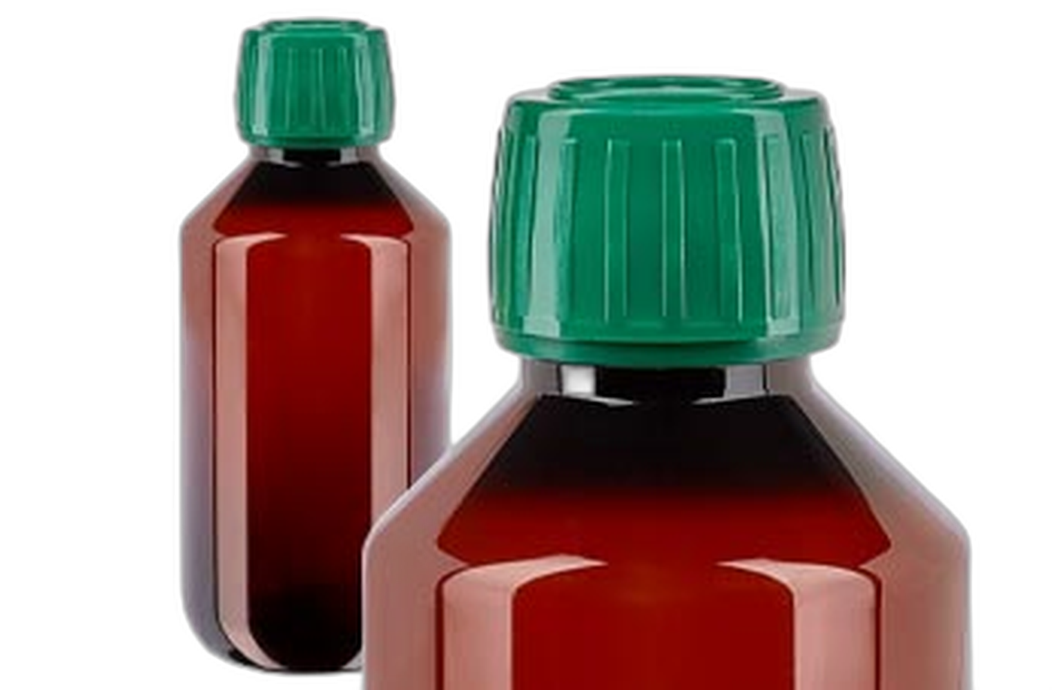 Bruine PET medicijnfles met groene dop