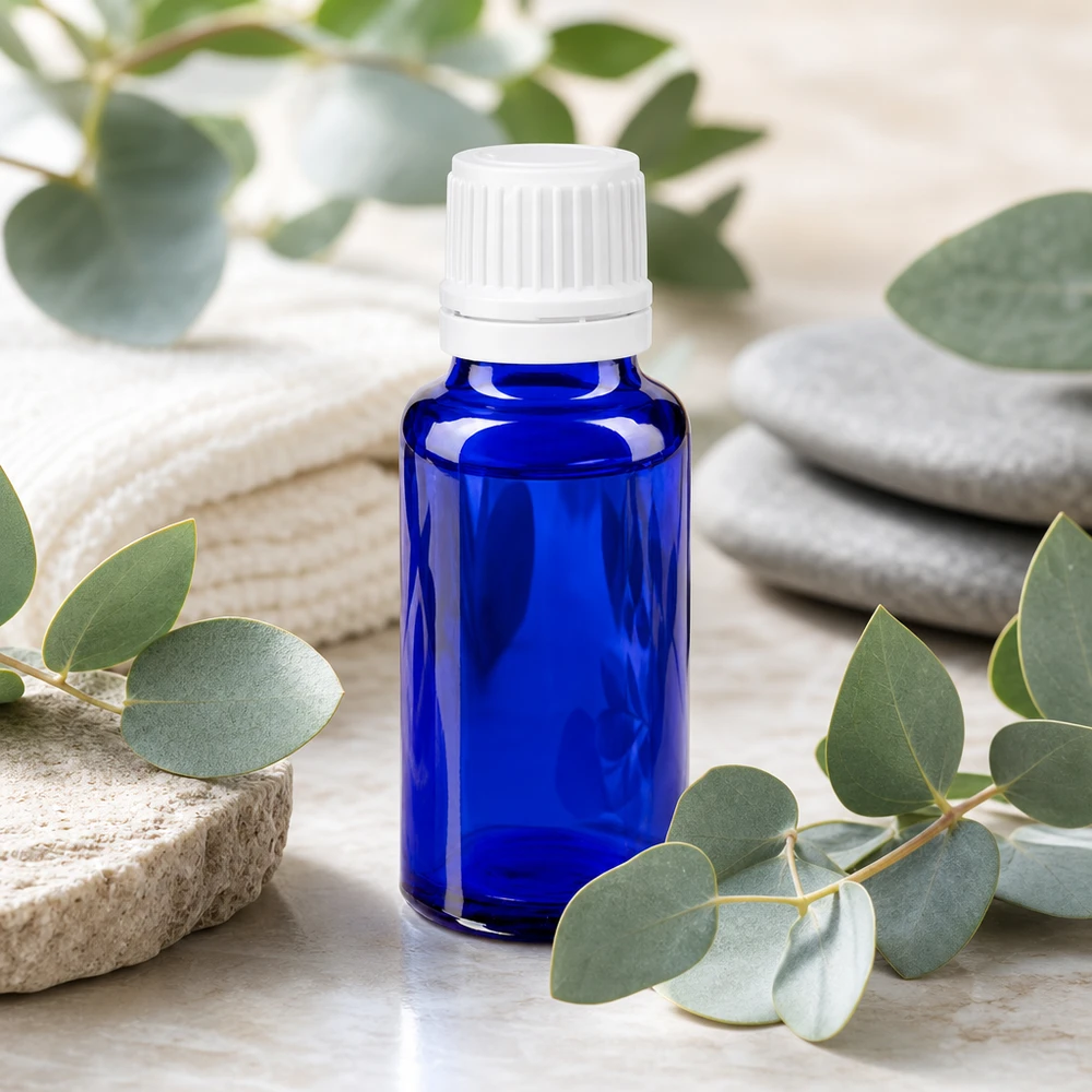 Lichtbestendige glazen fles in blauw, 20 ml, ideaal voor het bewaren van aromatische oliën en essences