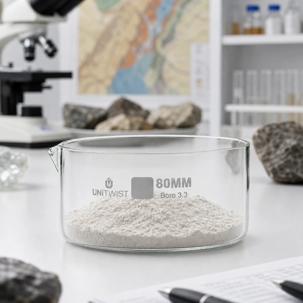 UNiTWIST kristallisatieschaal 80 mm met steenpoeder, voor laboratoriumgebruik, geologie, mineralogie