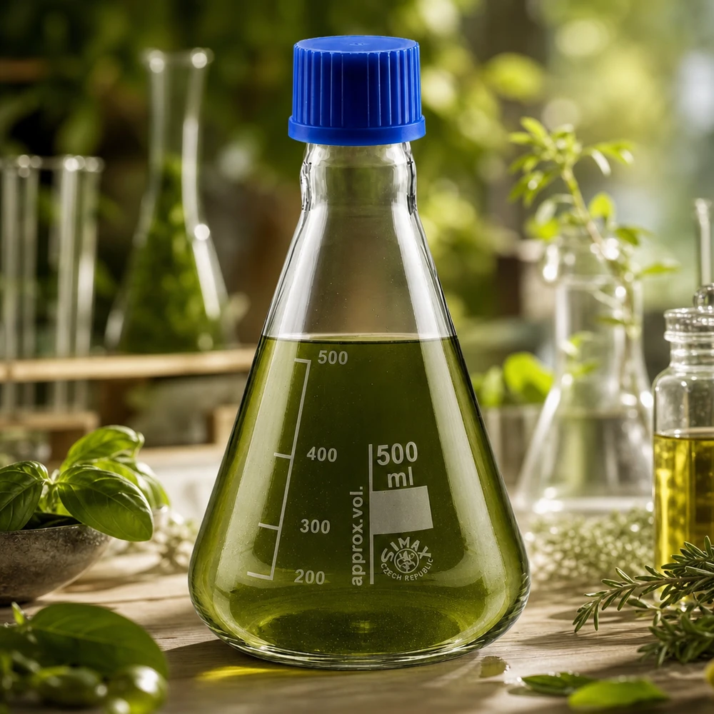 Erlenmeyer 500 ml met maatverdeling, volumemarkering en plastic afsluitdop