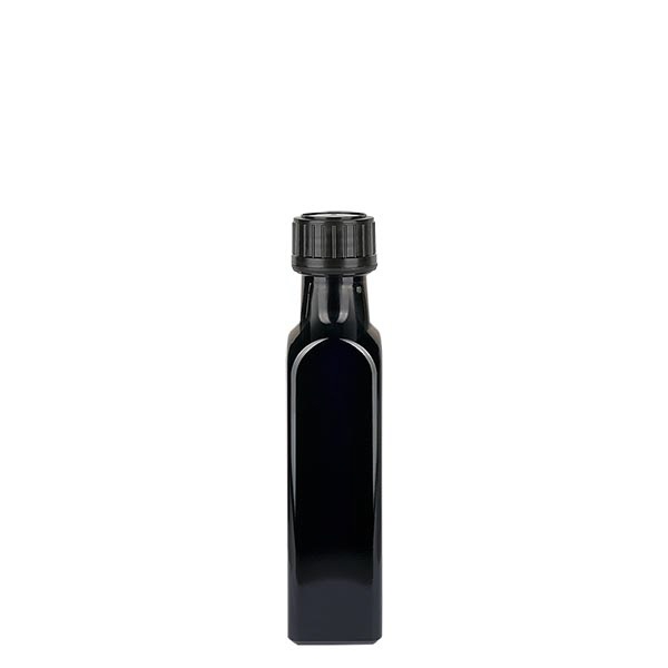 Oliefles violet glas 250ml vierkant, met schroefdop Oliefles violet glas 250ml vierkant, met schroefdop