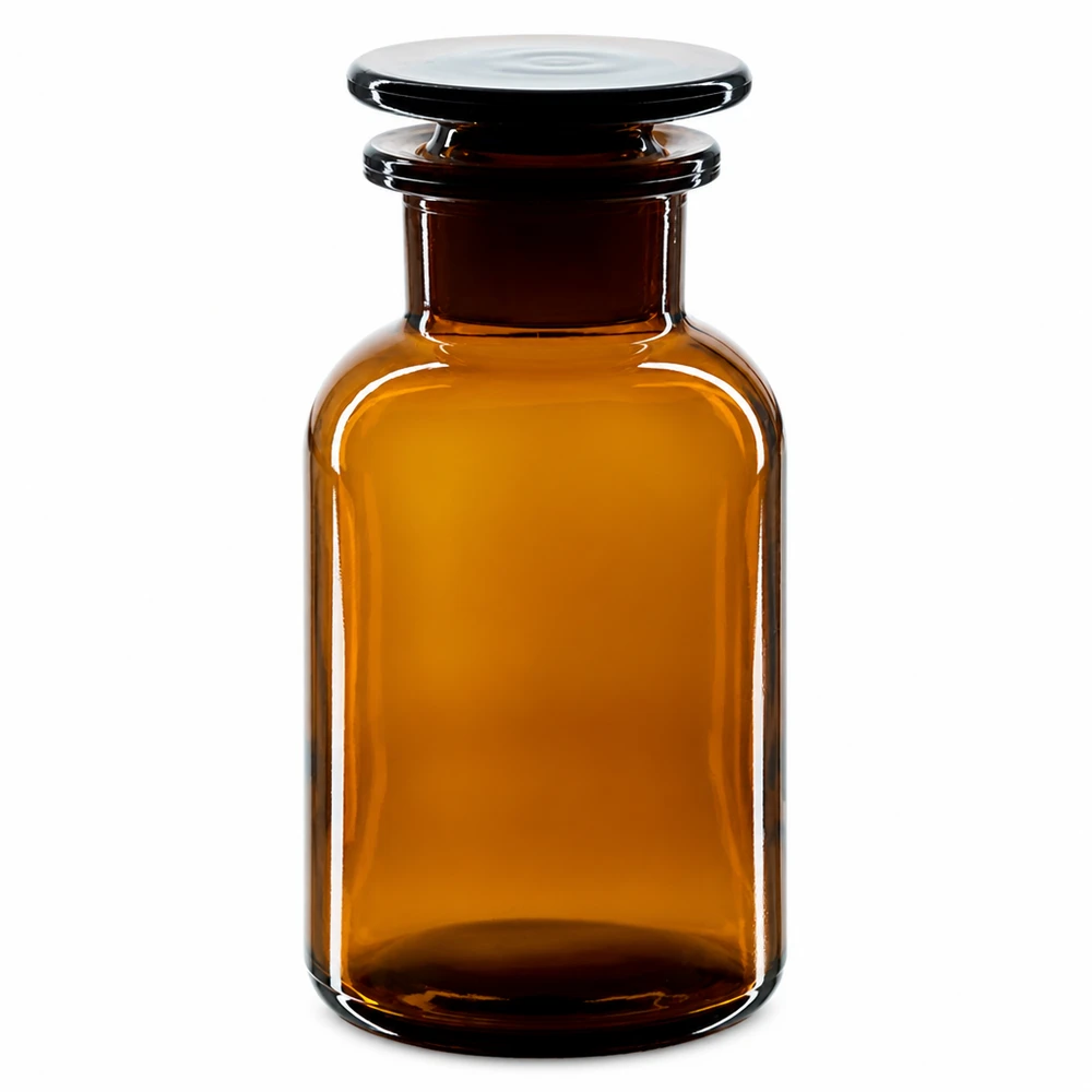 Klassieke apothekersfles 250 ml, bruin, brede hals, met glazen stop, UV-bescherming