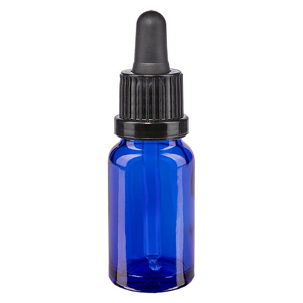 Pipetfles blauw 10ml, pipet zwart/zwart VR Pipetfles blauw 10ml, pipet zwart/zwart VR