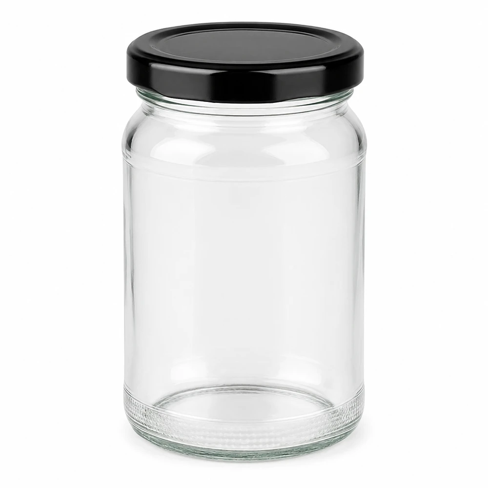 Lege ronde pot UNiTWIST 110ml met zwart TO48 BasicSeal deksel voor conserven en jam