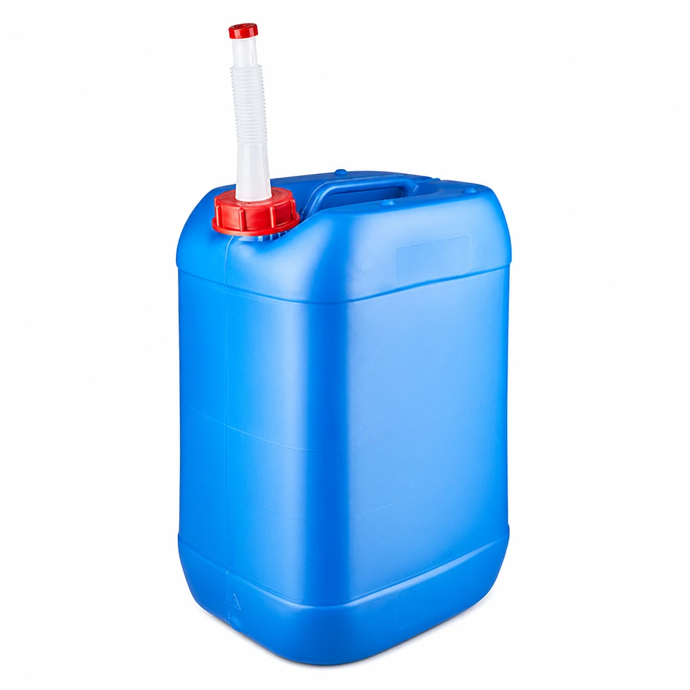 Grote blauwe opslagkanister van 25 liter met flexibele uitloop, ideaal voor water en chemicaliën