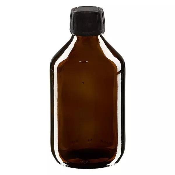 250ml Euro-medicijnfles bruin met zwarte schroefsluiting VR