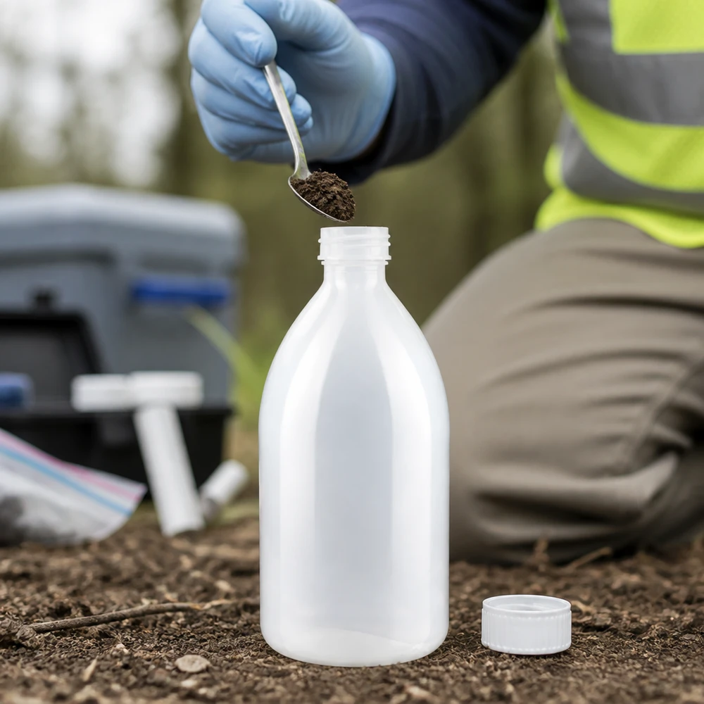 Nauwe hals laboratoriumfles 1000ml met schroefsluiting Weiße 1000ml HDPE Schraubflasche Enghals für sichere Aufbewahrung von Bodenproben im Feld