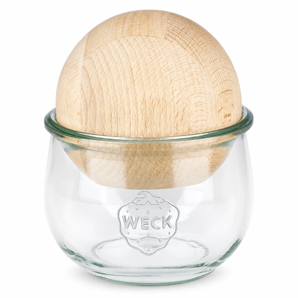 580ml tulpenglas WECK RR100 met houten bal WECK tulpenpot 580ml RR100 met houten bol als deksel, inmaakpot met houten deksel voor keuken en opslag