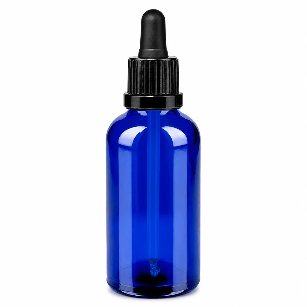 50ml pipetfles zwart OV BlueLine UT18/50 50ml glazen fles blauw met zwarte pipet - OV BlueLine UT18/50 voor essentiële oliën