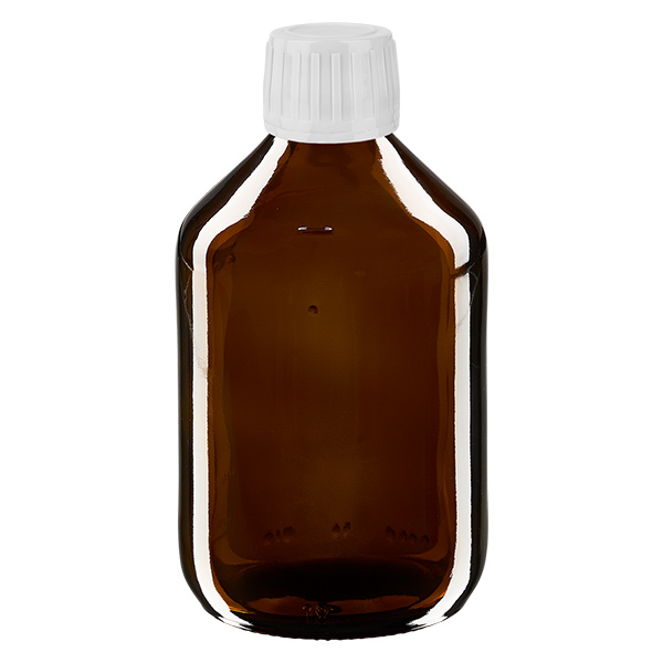 300ml Euro-medicijnfles bruin met witte schroefsluiting VR 300ml Euro-medicijnfles bruin met witte schroefsluiting VR
