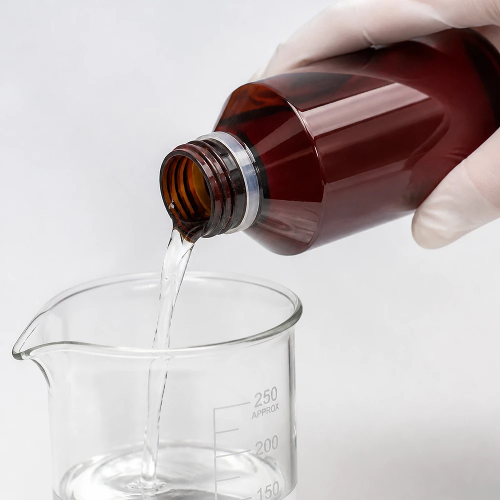 1000ml PET medicijnfles - schroefsluiting VR wit - doseerbeker 30ml blank UV-geschützte braune PET Flasche mit OV-Verschluss und Glasbecher für Chemikalien