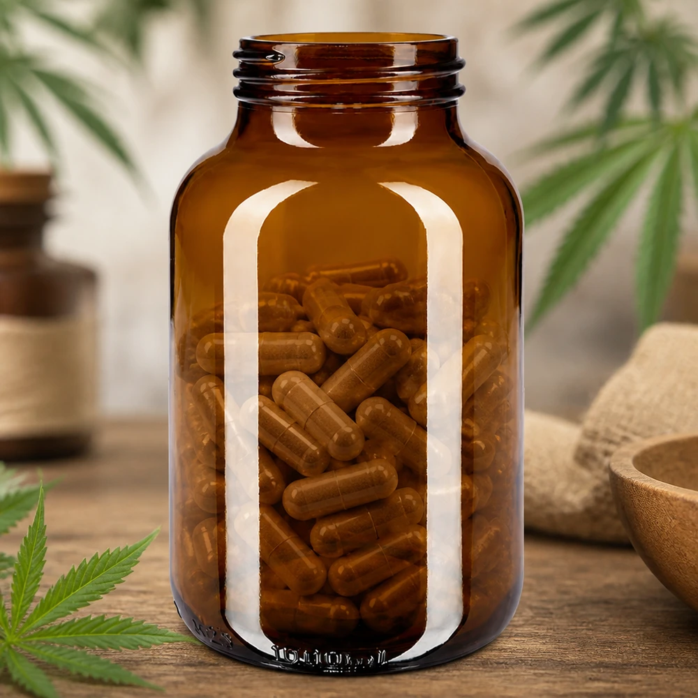 Glazen flessen met brede mond amber 1000ml perfect voor het bewaren van capsules en farmaceutische toepassingen