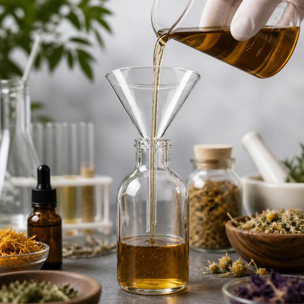 Hittebestendige trechter van borosilicaatglas 75 mm met een hoek van 60° voor keukentoepassingen en aromatherapie