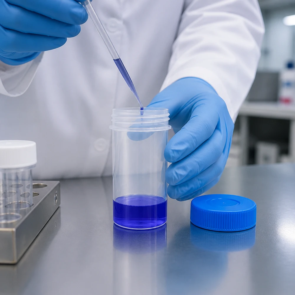 Cilindrische kunststof verpakking van 50 ml met schroefdop voor veilige opslag van monsters