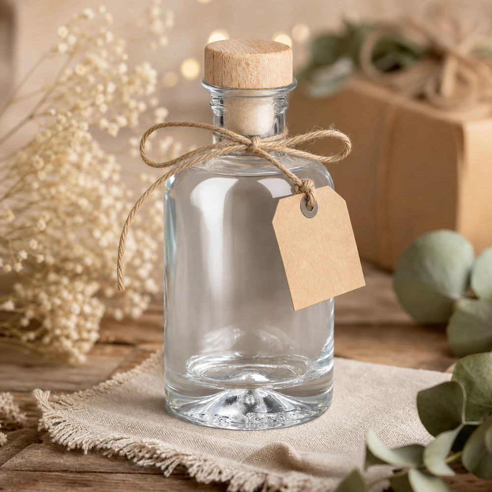 100 ml apothekersfles Sofia met houten handvat en kurk UNiTWIST® 100ml glazen fles Sofia met houten kurk leeg als cadeau met kraftpapier label en jute lint rustieke decoratie