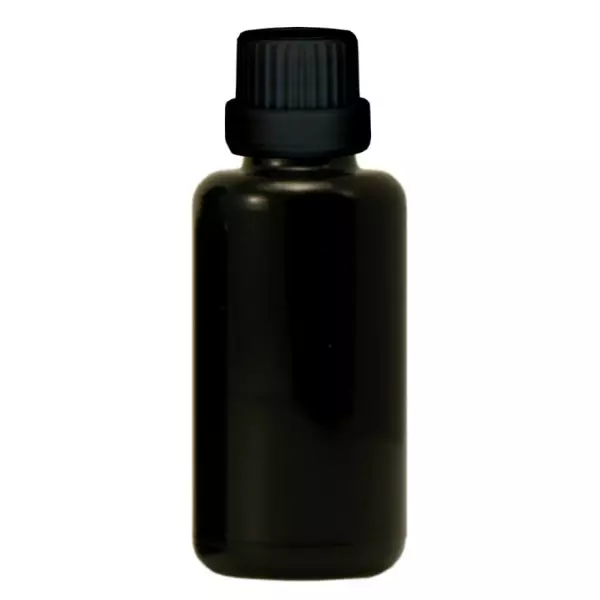 Apothekersflesje viol. 30ml schroefdop zwart Giet r. OV Apothekersflesje viol. 30ml schroefdop zwart Giet r. OV