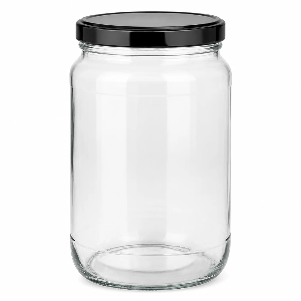 1700ml ronde pot met zwart BasicSeal deksel UN-gecertificeerde glazen pot inmaakpot voorraadpot