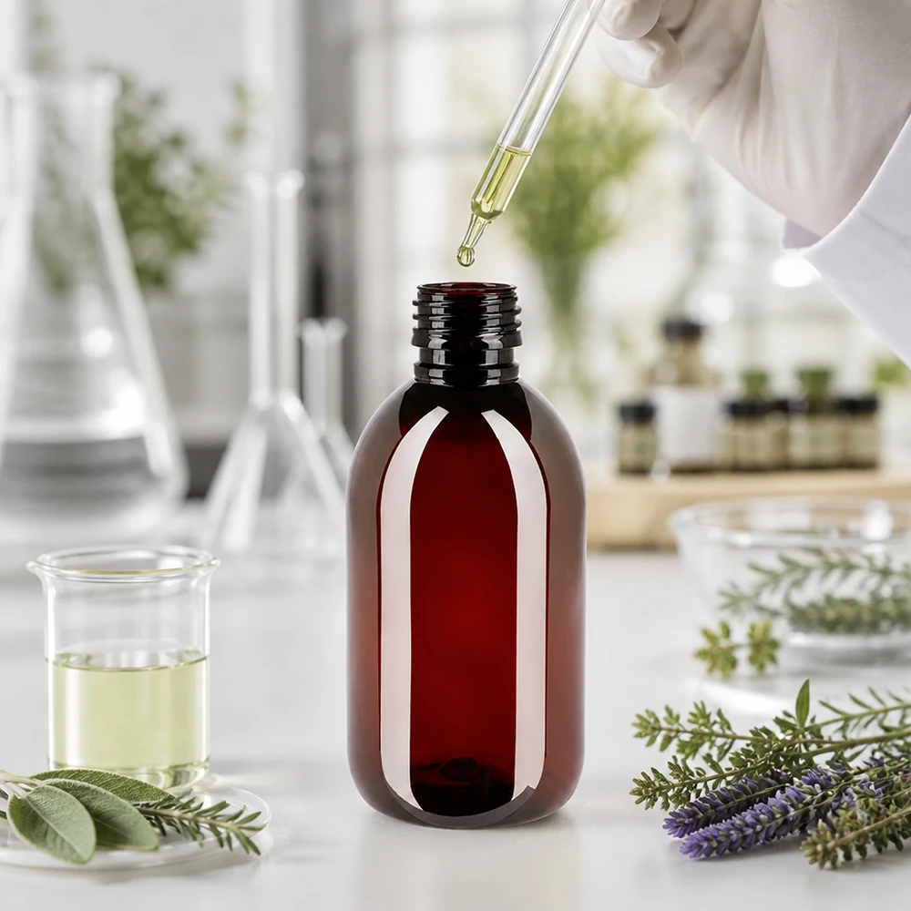 PET fles 250ml PP28 zonder dop PET-fles van 250 ml met PP28-schroefdraad in amberkleur, geschikt voor UV-gevoelige inhoud