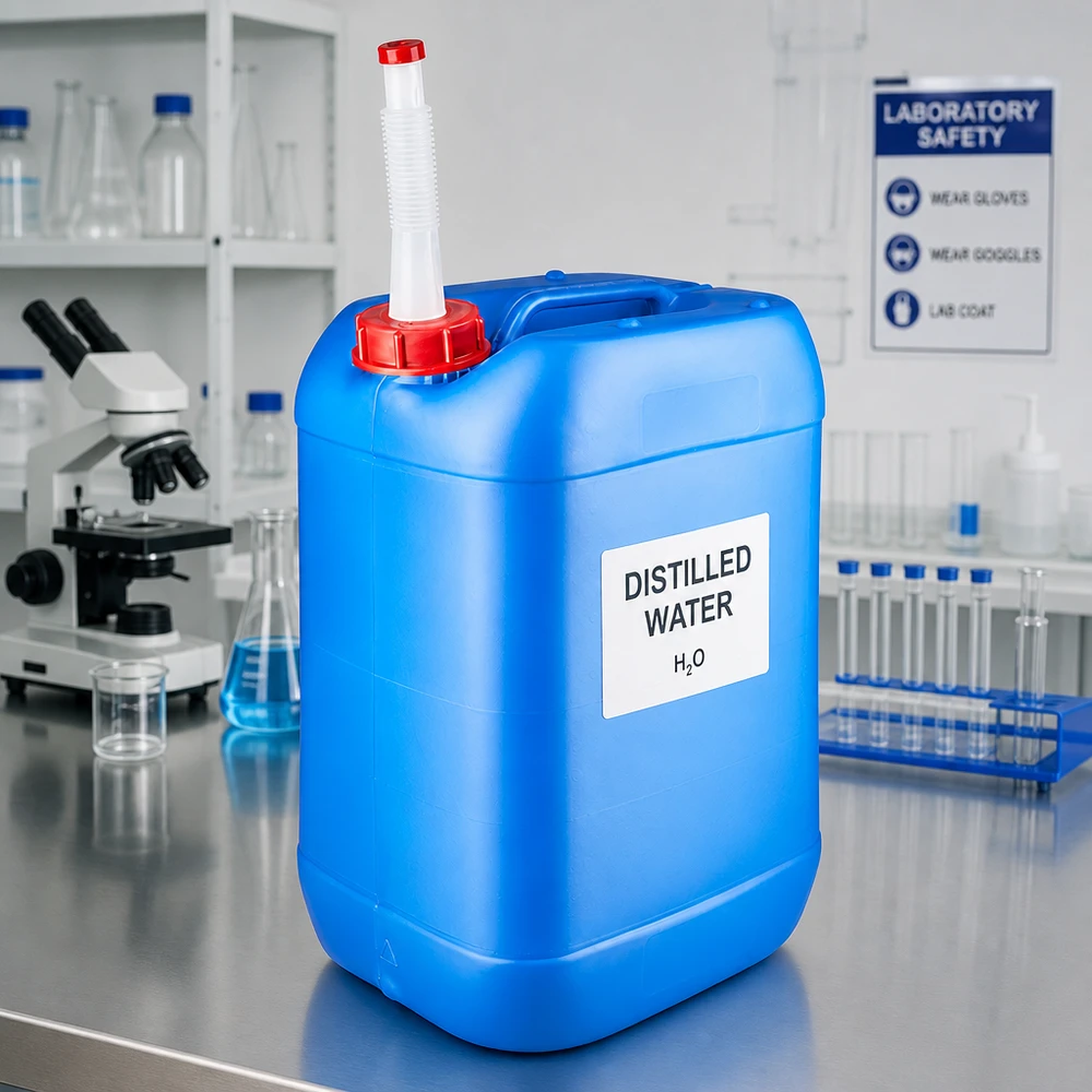 Voedselveilige jerrycan van 25 liter, blauw, met uitloopbuis voor het veilig aftappen van vloeistoffen