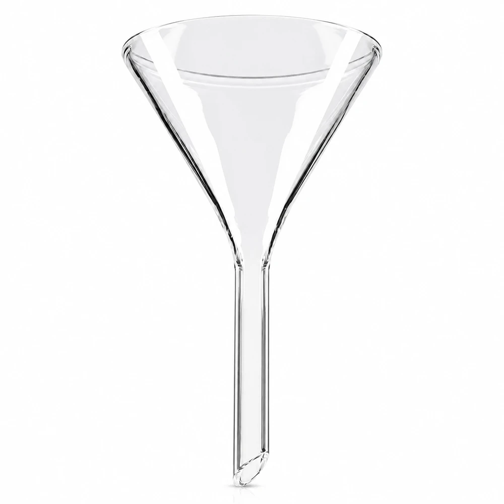 Glazen trechter 55mm diameter gemaakt van soda lime glas met 60 graden hoek en korte steel
