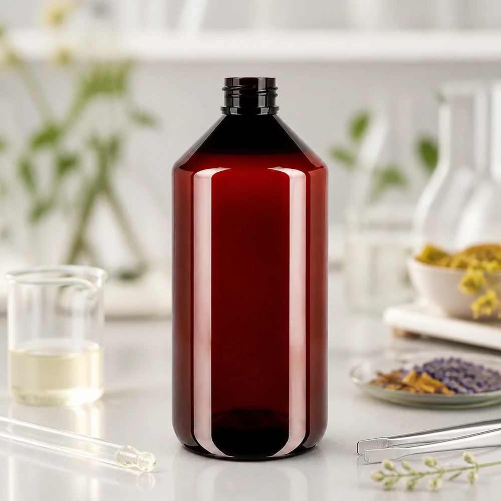PET fles 750ml met ontgassingsdop rood 750 ml PET-fles met brede hals, rood, met ontgassingsdop voor natuurlijke extracten