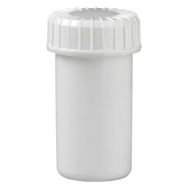 Kunststof pot 20 ml transparant met geribbeld wit schroefdeksel van PE, type sluiting Standaard