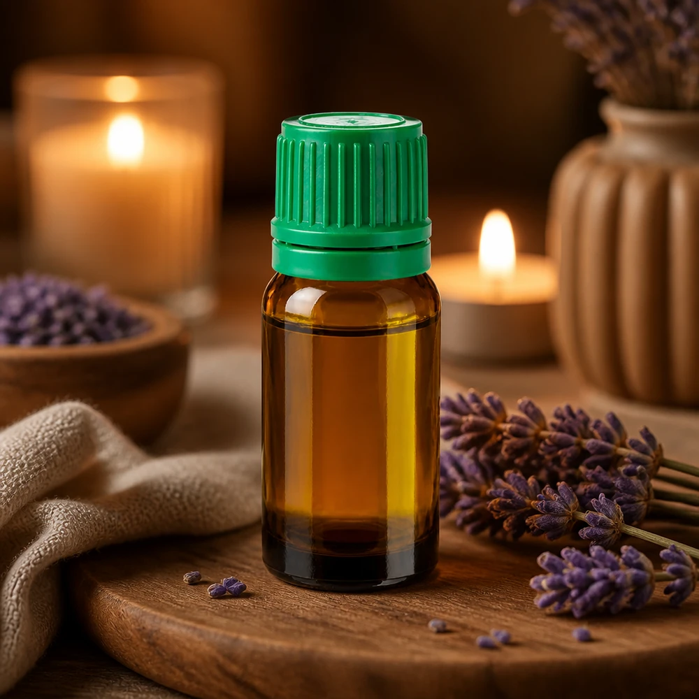 10ml amberkleurig glazen druppelflesje met groene dop voor het eenvoudig aanbrengen van essentiële oliën