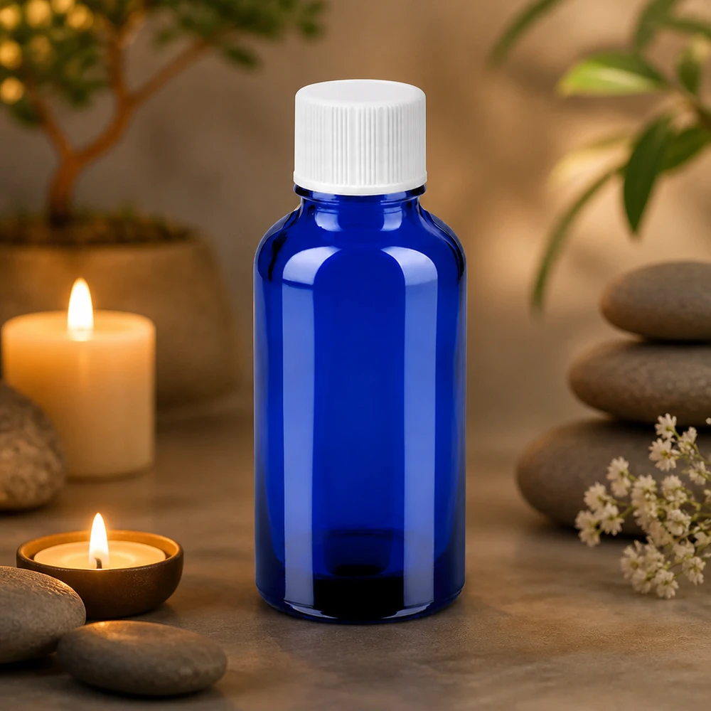 30ml fles 11mm SV wit STD BlueLine UT18/30 Robuuste blauwe glazen fles 30ml met lekvrije dop voor mobiele toepassingen