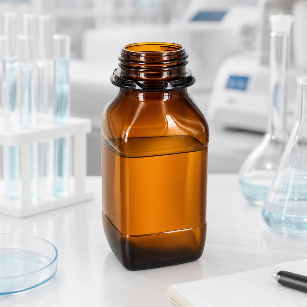 Bruine 500ml laboratoriumfles met wijde opening voor eenvoudig vullen van chemicaliën