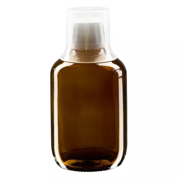 200 ml Euro-medicijnflessen met witte schroefsluiting en doseerbeker 30ml