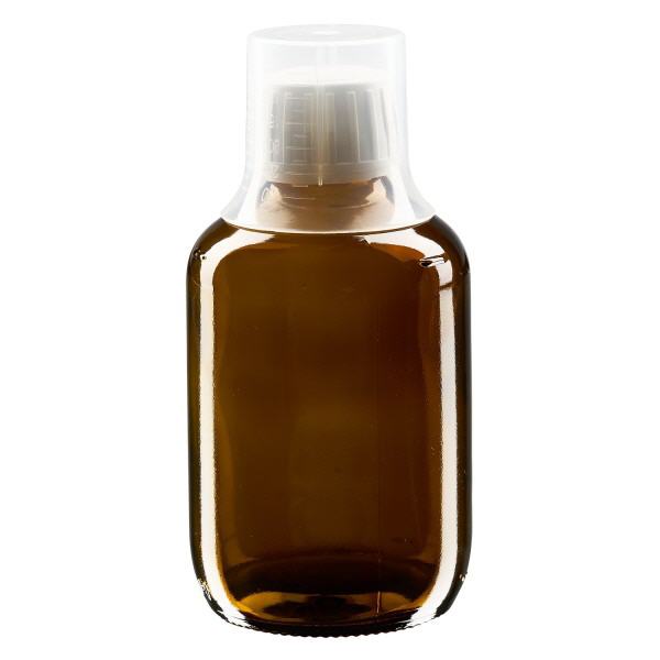 200 ml Euro-medicijnflessen met witte schroefsluiting en doseerbeker 30ml 200 ml Euro-medicijnflessen met witte schroefsluiting en doseerbeker 30ml