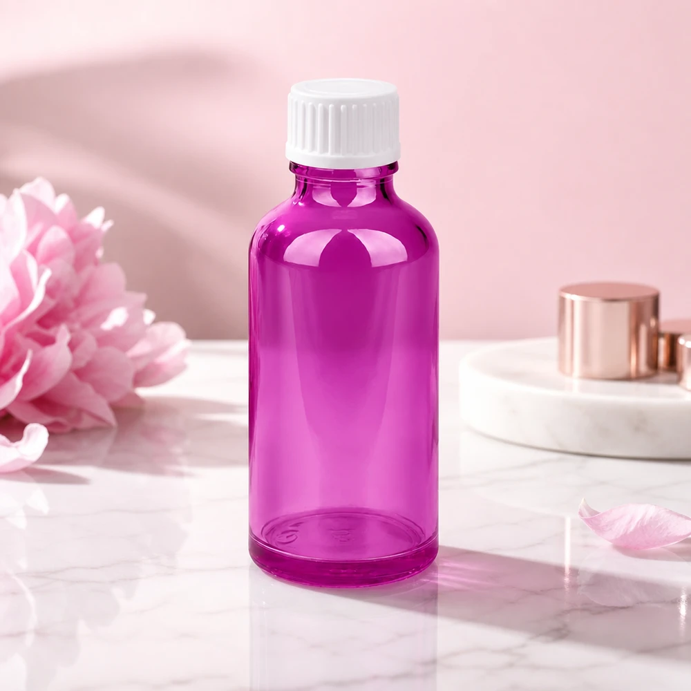 50ml (bol)fles 3mm schenkring wit Standaard PurpleLine. UT18/50 Violet glazen fles 50ml met DIN schroefdraad voor het veilig bewaren van vloeibare preparaten