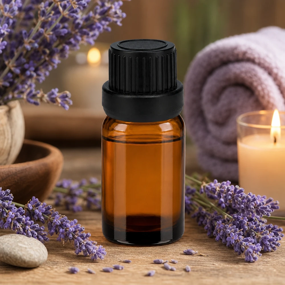 Hoogwaardig amberkleurig glazen flesje van 5 ml met UV-bescherming en zwarte schroefdop voor natuurlijke cosmetica