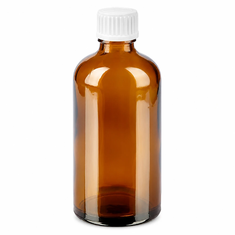 BrownLine glazen fles 100ml amber met witte druppeldop UT18 schroefdraad