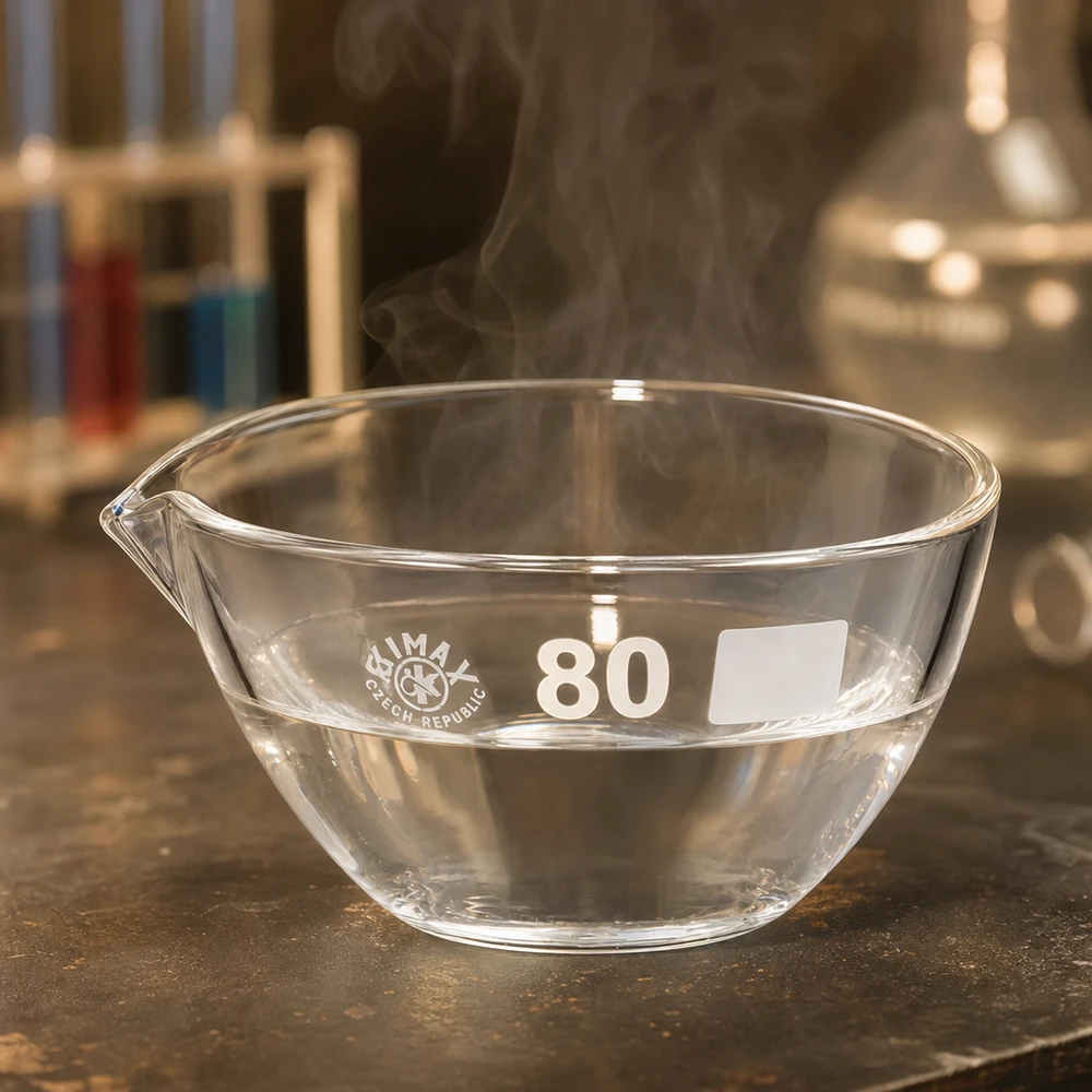 Compacte borosilicaat laboratoriumschaal van 80 mm met schenktuit voor nauwkeurig werken in het laboratorium