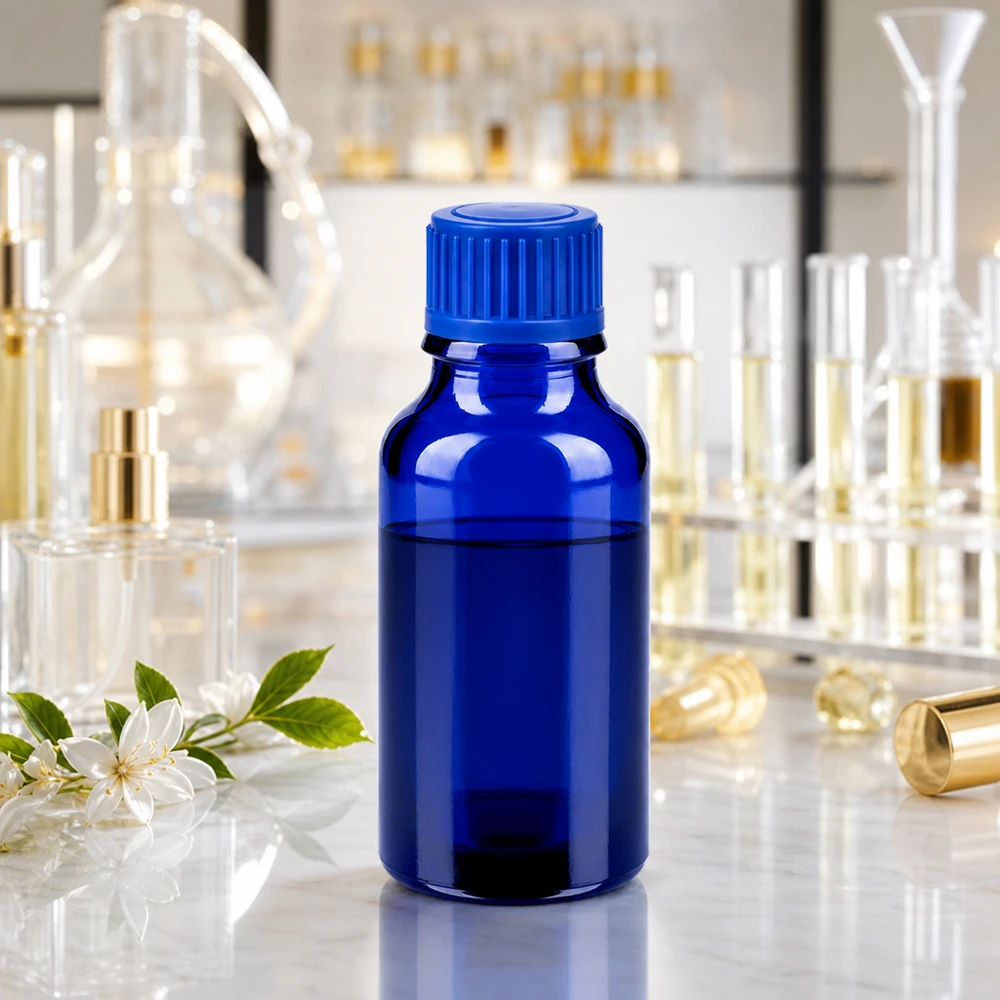 Professionele glazen fles van 20 ml uit de BlueLine serie voor laboratoriumtoepassingen en chemische stoffen