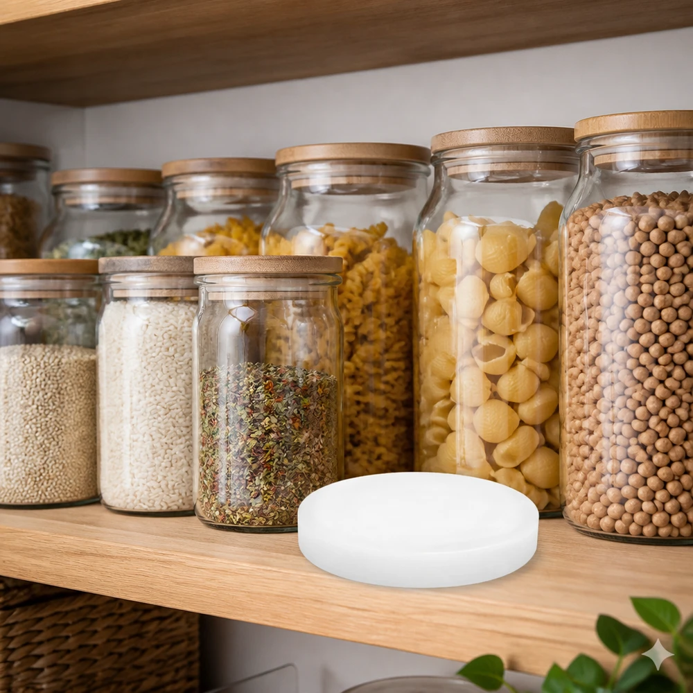 Witte UNiTWIST siliconen deksel RR80 voor WECK voorraadpotten met pasta peulvruchten kruiden in keuken voorraadkast