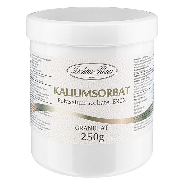 250 g kaliumsorbaat, in pot met witte schroefdop. 250 g kaliumsorbaat, in pot met witte schroefdop.