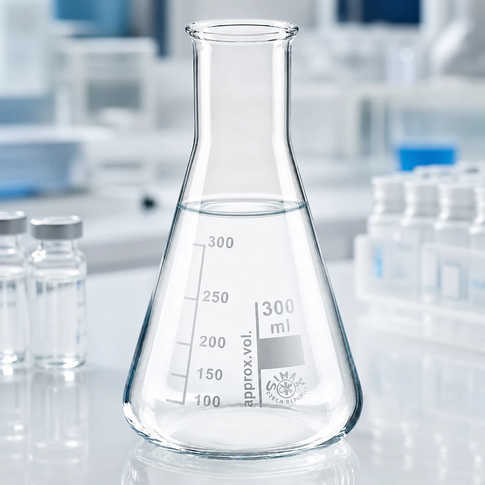 Erlenmeyer 300ml nauwe hals borosilicaat met afgeronde rand