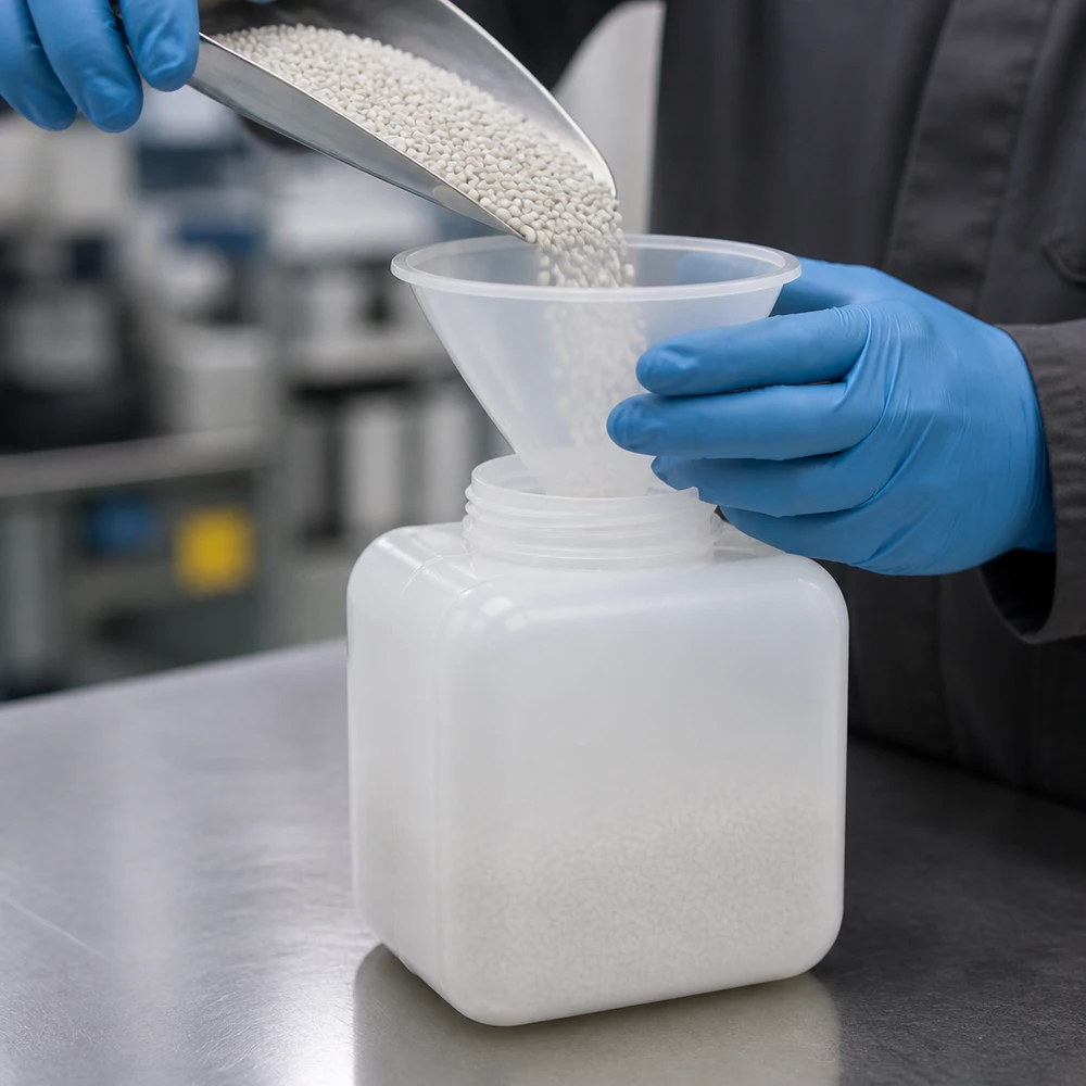 Chemicaliefles met brede hals, 250 ml, PE-HD, naturel, ideaal voor het bewaren van laboratoriumchemicaliën in vaste vorm
