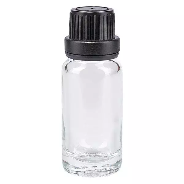 Helder glazen flessen 10ml met zwart druppelsluiting 2mm VR