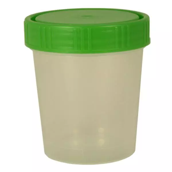 Urinebekers blank 125 ml met groen schroefdeksel