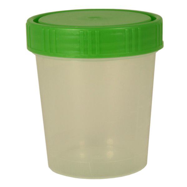 Urinebekers blank 125 ml met groen schroefdeksel Urinebekers blank 125 ml met groen schroefdeksel