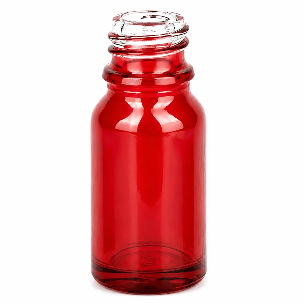 Compacte rode glazen fles met een inhoud van 10 ml met UNiTWIST UT18/10 schroefdraad uit de RedLine serie