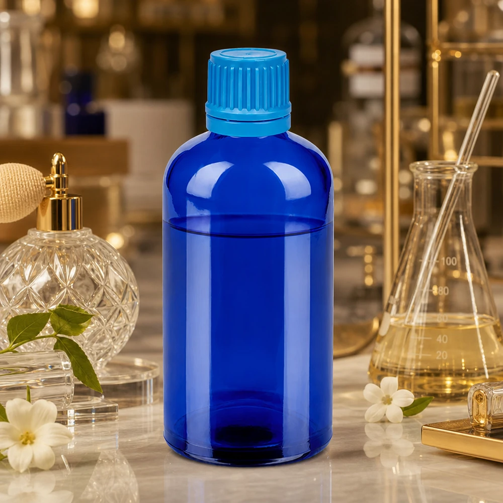 100ml flacon 11mm SV blauw OV BlueLine UT18/100 Veelzijdige BlueLine fles van 100 ml met kindveilige dop voor huishoudelijke en laboratoriumtoepassingen