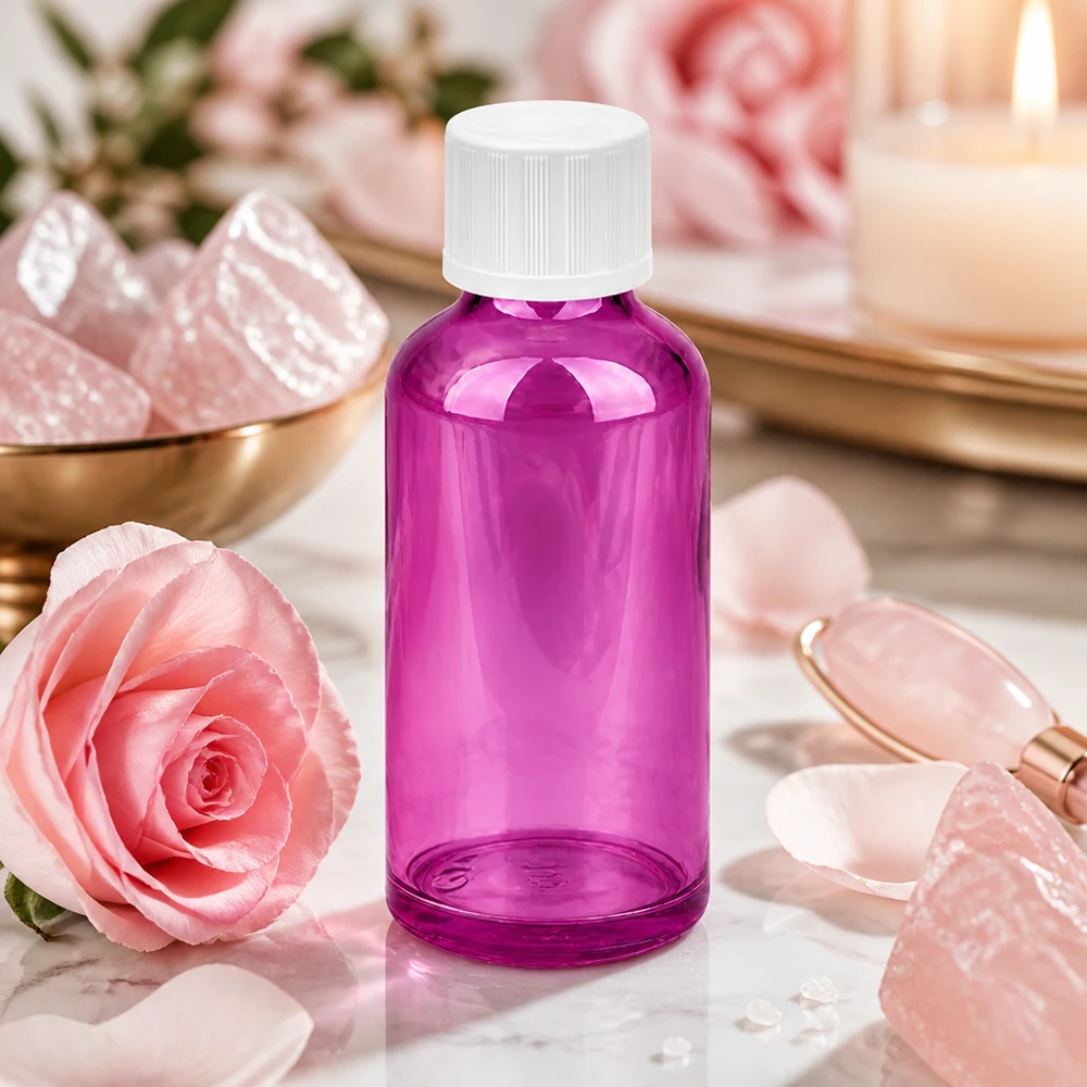 Kleine paarse druppelfles 50ml met ergonomisch ontwerp en betrouwbare kindveilige dop