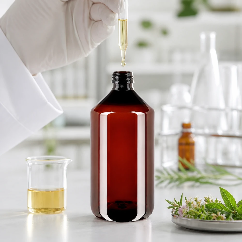 750 ml ronde PET-fles, bruin, met UV-bescherming, amberkleurige verpakking voor oliën en vloeistoffen