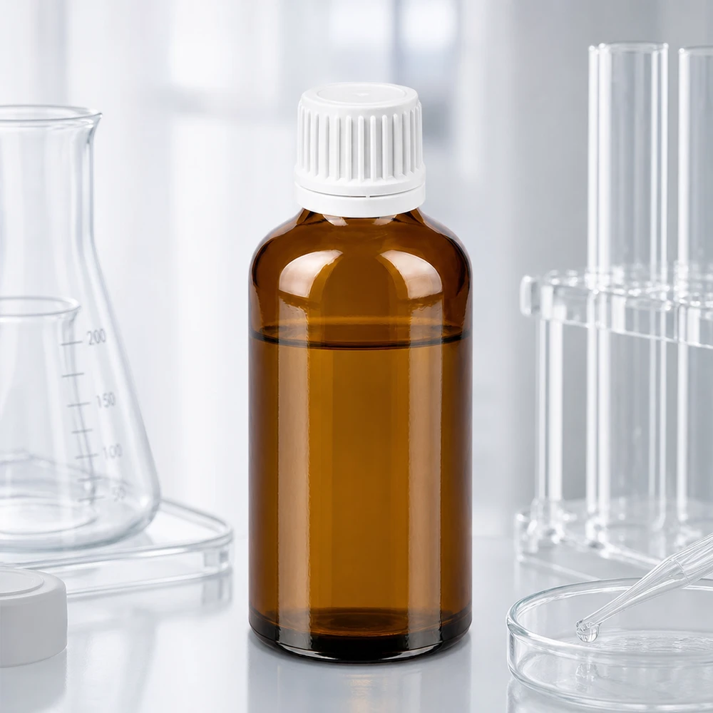 50ml fles 11mm SV wit OV BrownLine UT18/50 50ml laboratoriumfles gemaakt van UV-beschermend amberkleurig glas met witte dop voor chemicaliën