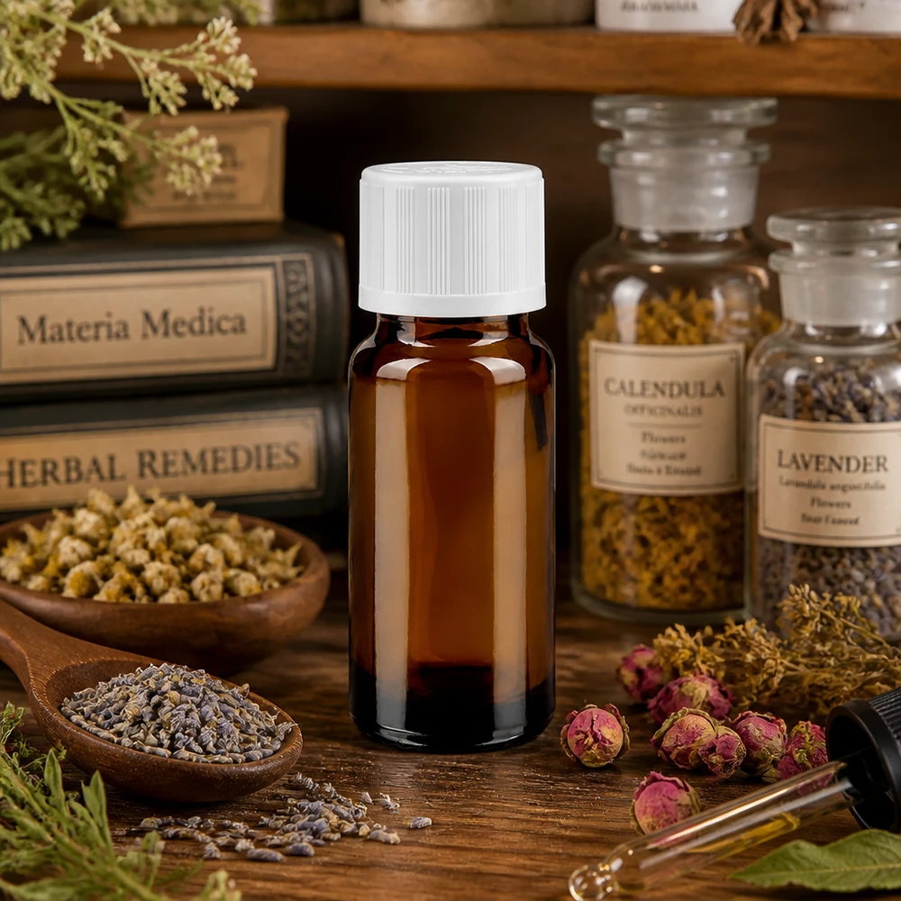 Bruine glazen fles 10ml met wit druppelsluiting kinderslot St Bruine glazen fles van 10 ml met een druppelaar van 1,2 mm, voor Materia Medica-boeken en geneeskrachtige kruiden